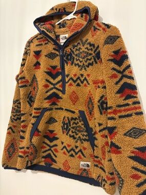 The North Face Women's Mustard Multicolor Sherpa Pullover Hoodie